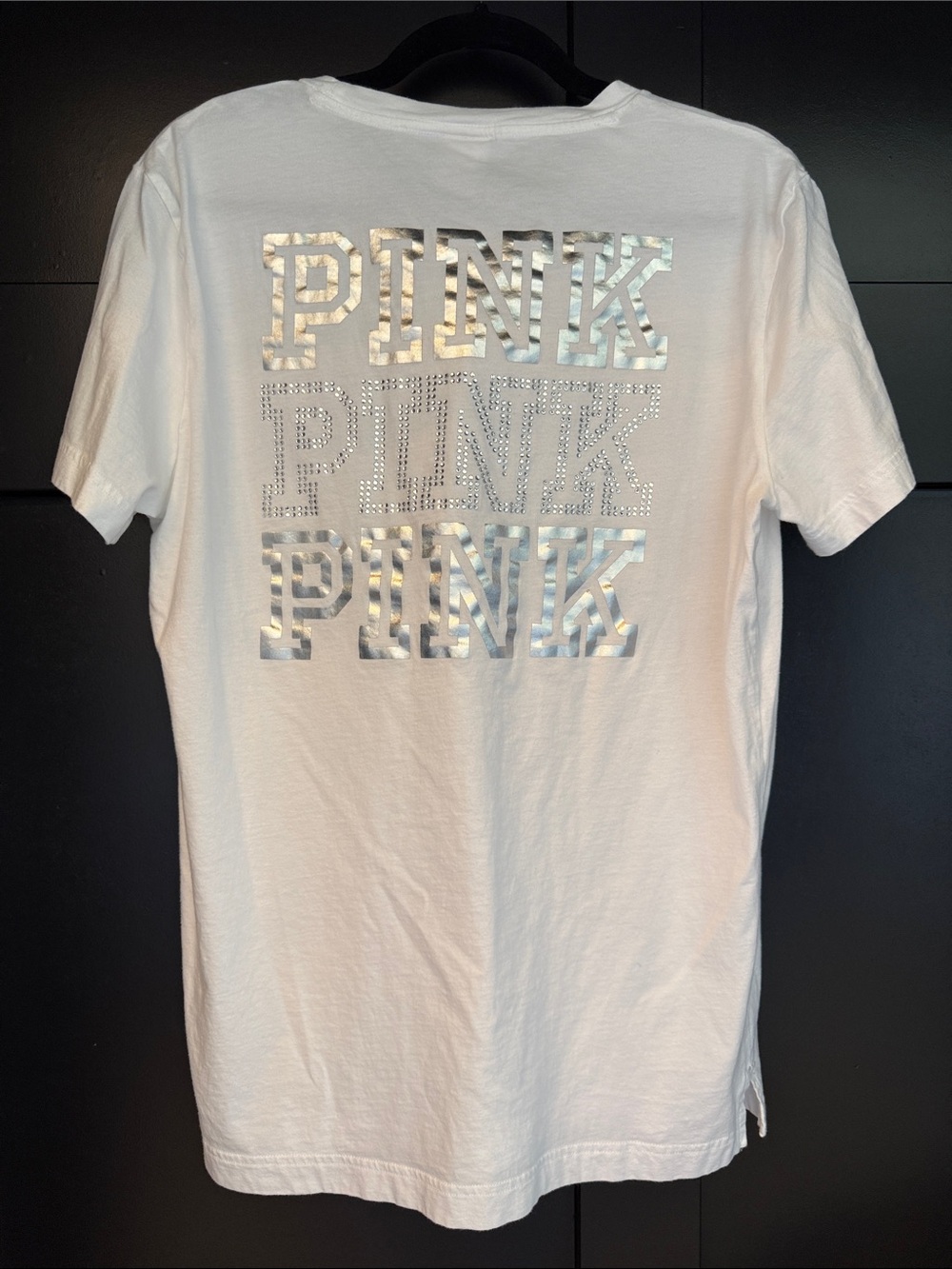 PINK Victoria's Secret White Short-Sleeve Tee with Holographic Logo